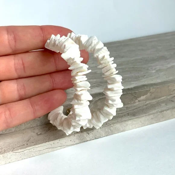 NEW~ Anthropologie Casa Clara "Naya" White Puka Shell Hoop Earrings - Picture 3 of 7